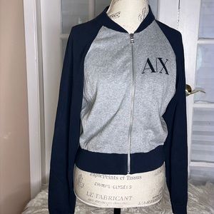 ARMANI EXCHANGE A/X WOMENS NAVY & GREY ZIPPERED SWEATER SZ L